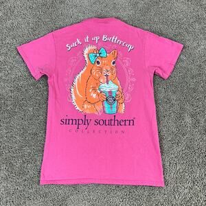Simply Southern Shirt Womens S Pink Suck It Up Buttercup Squirrel Short Sleeve